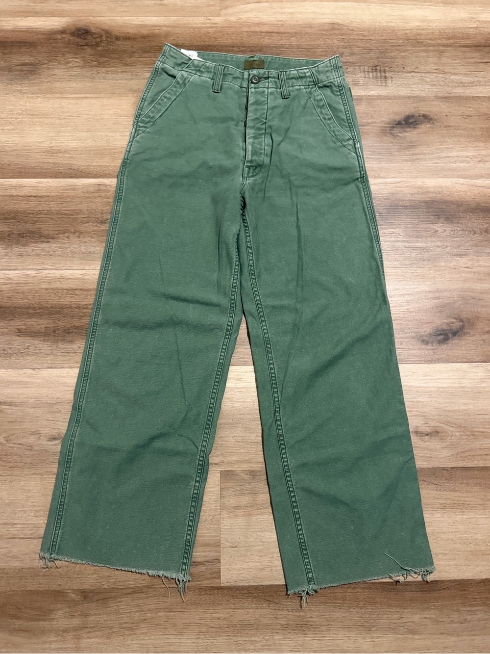Mother The Major Sneak Fray Jeans Wide Leg Button Fly Roger That Green Size 26